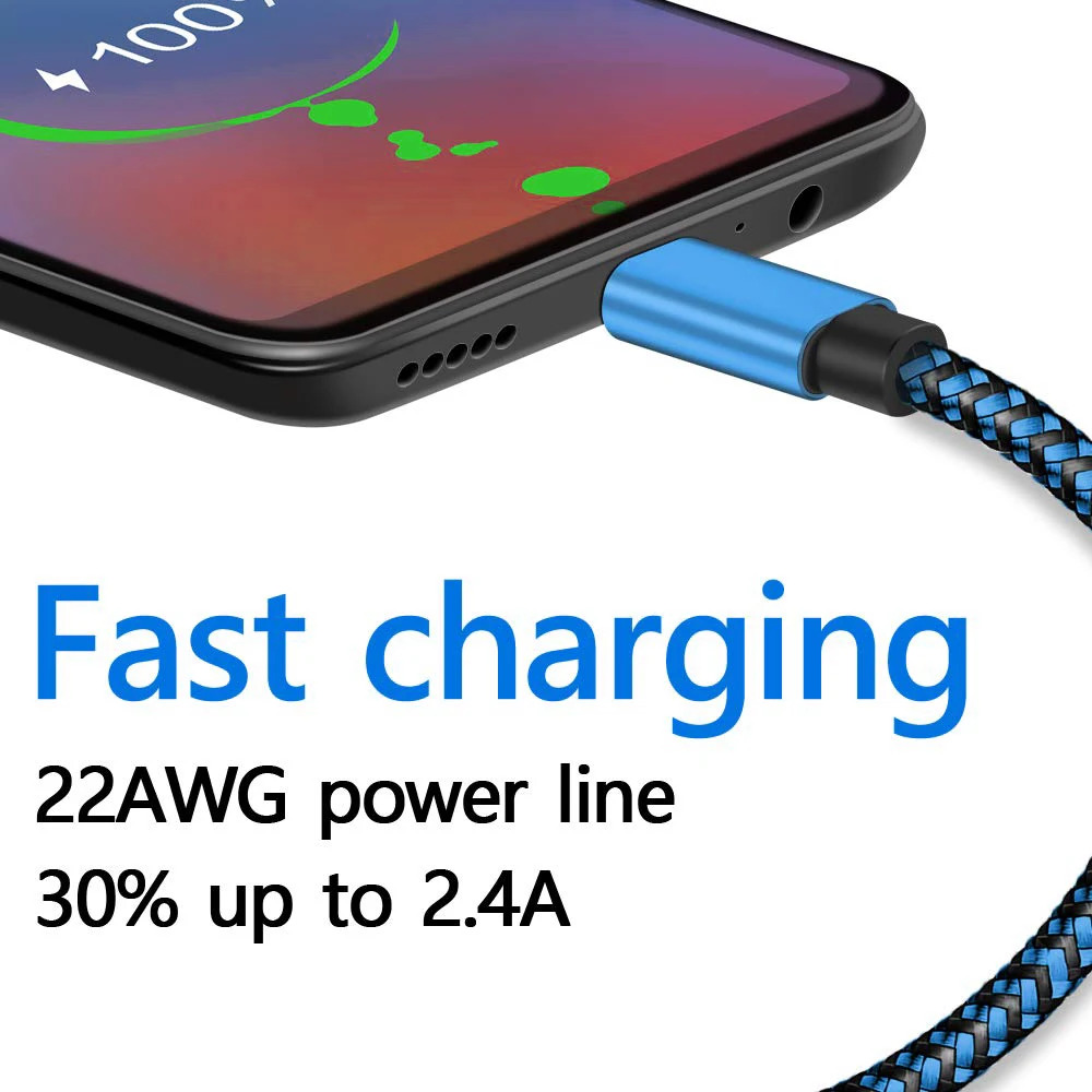 USB Typ C Kabel Datum Sync 2,4 A Schnelle Lade Nylon Geflochtene Draht Ladegerät Kabel Für Samsung Huawei Android Handy 1M 2M 3M – Detail 5