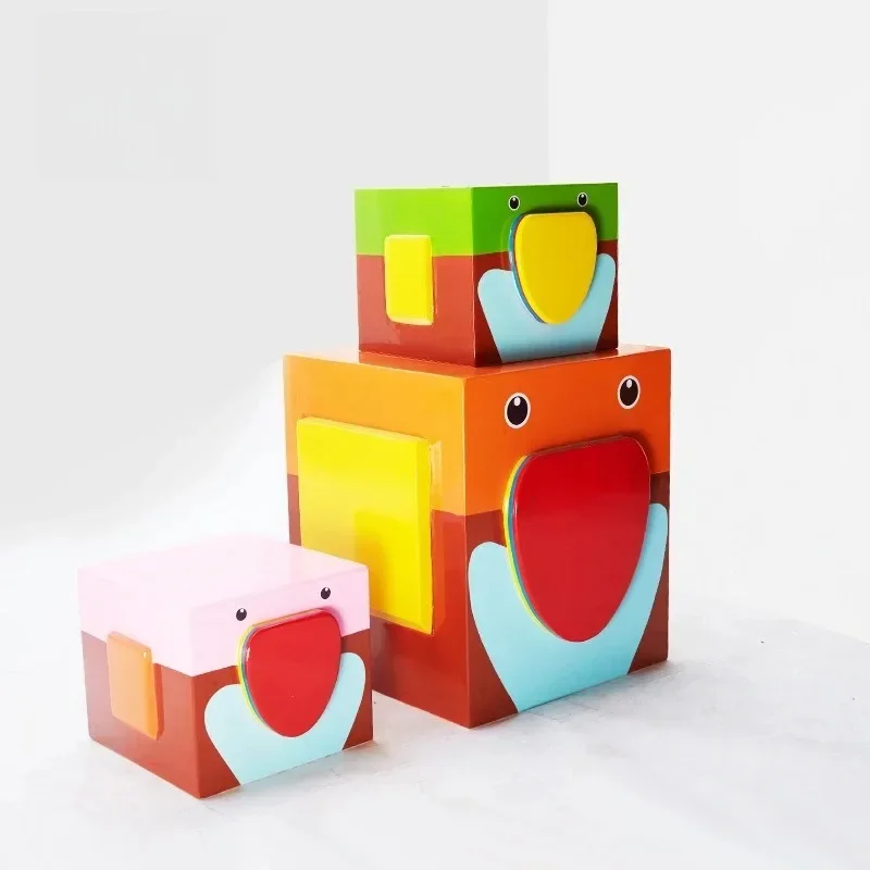 مقعد مقعد للأطفال برسوم كرتونية من الألياف الزجاجية، مقعد ربط على شكل مكعب روبيك، كرسي منطقة استراحة للأطفال #4