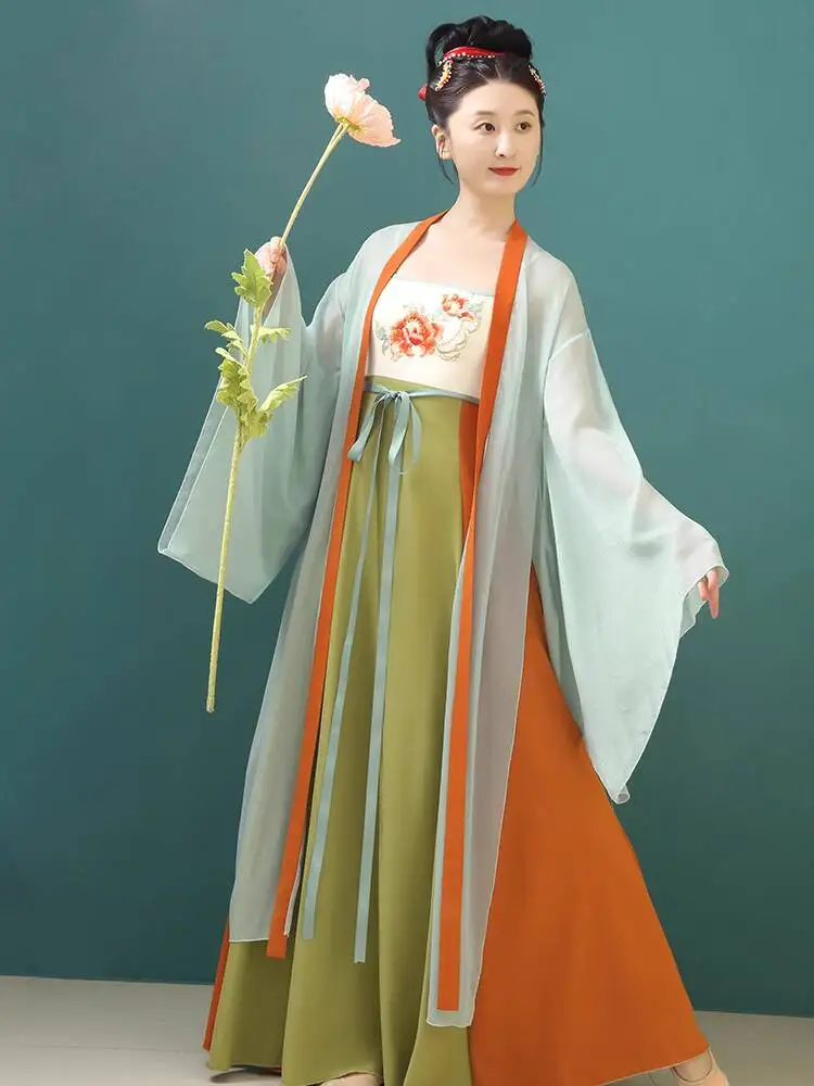 

Новая юбка Hezi с системой династии Сун, улучшенная женская юбка Hanfu в стиле ретро с цветными блоками, костюм Han Elements, драматический костюм, танцевальный костюм