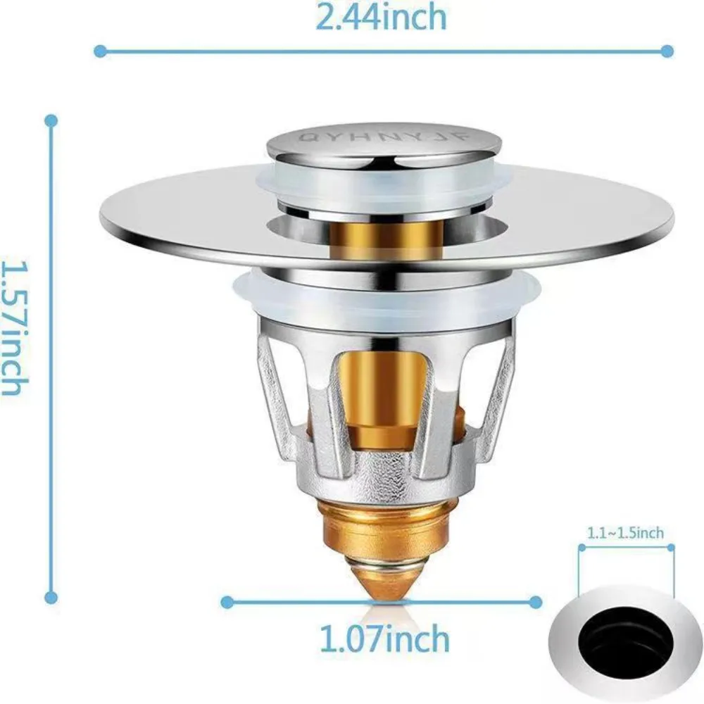 

Универсальная сливная пробка с отскоком, фильтр для раковины, всплывающий хромированный фильтр для раковины с уловителем волос, сливная пробка для раковины в ванной, легко нажимной тип