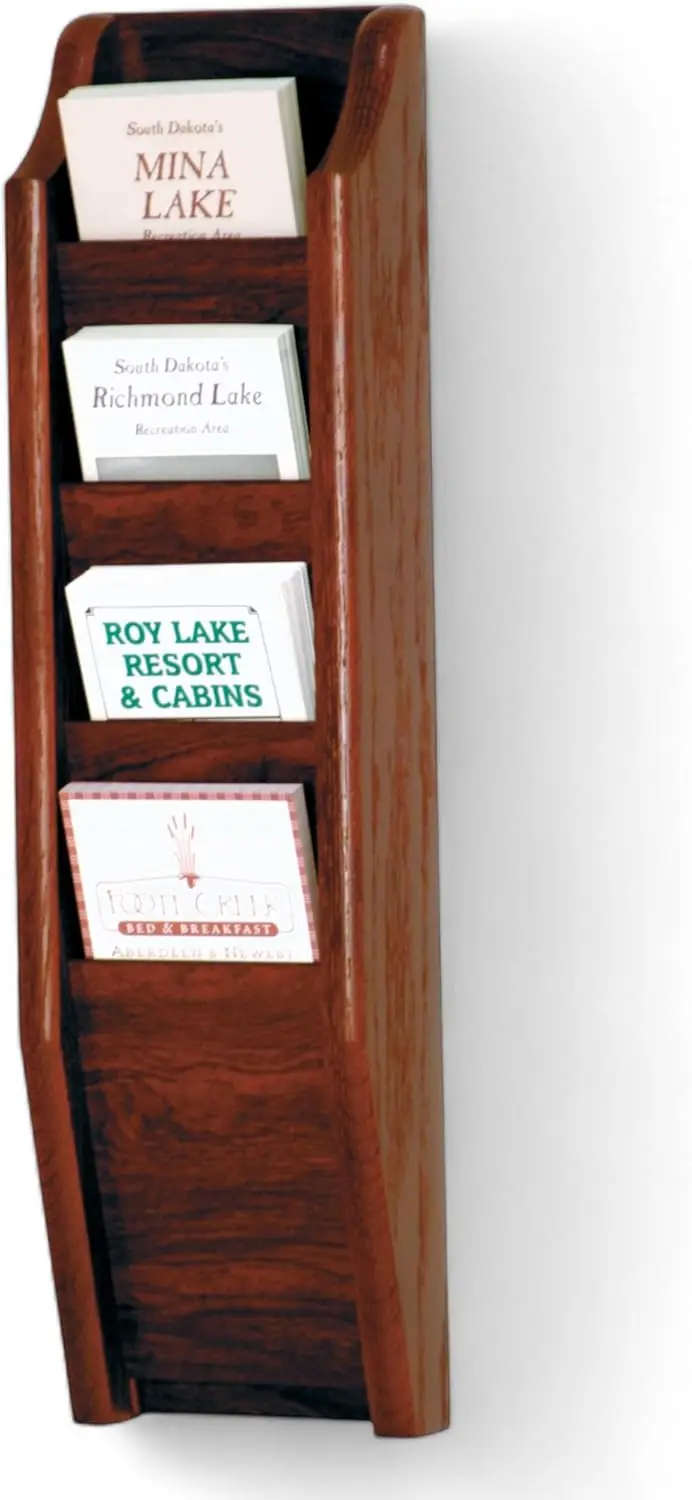 4-Pocket Cascade Brochure Rack, Mahogany