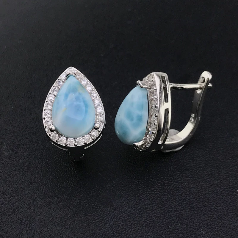 CSJ orecchini Larimar naturali argento Sterling 925 Malachite pietra preziosa pera 8*12mm per regalo di compleanno per gioielli da donna