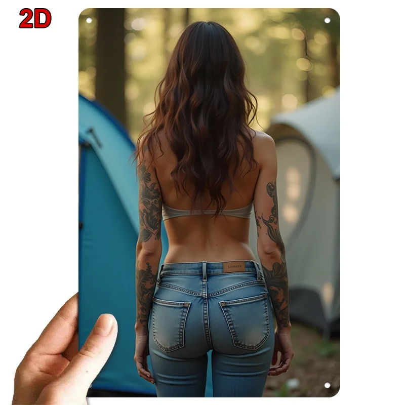 

[2D Flat] Vintage Metal Sign - 8x12 Inch, "Women In Jeans" Back Tattoo Design, Retro Wall Art For Bar, Cafe, Clothing Store, Stu