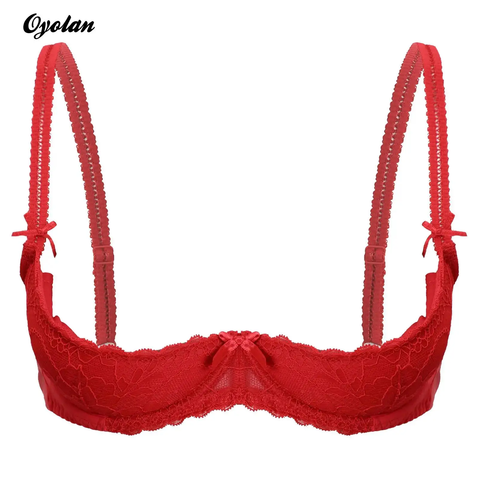 

Womens 1/2 Cup Push Up Underwire Lace Bra Lingerie Bare Breast Exposed Bra Adjustable Strap Sponge Padded Brassiere Underwear