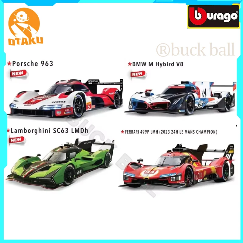 1:43 Bburago Ferrari 499p Dust Cover 24h Le Mans Rally Champion Porsche 963  Lamborghini Sc63 Die Cast Car Model Birthday Gifts