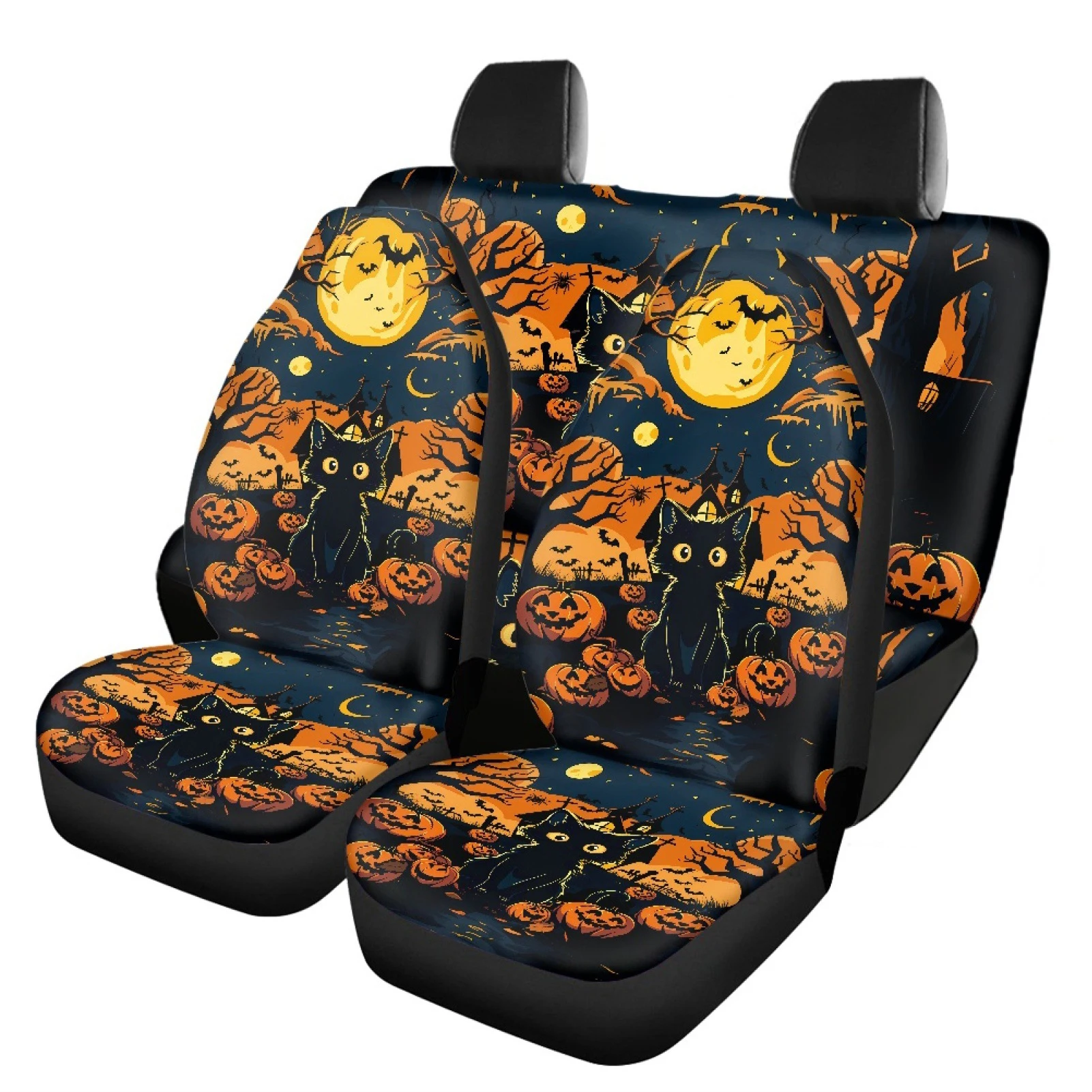 

Halloween Black Cat Pumpkin Car Seat Covers Seat Covers Set Car Seat Cover Seat Protector Breathable Owl hat style