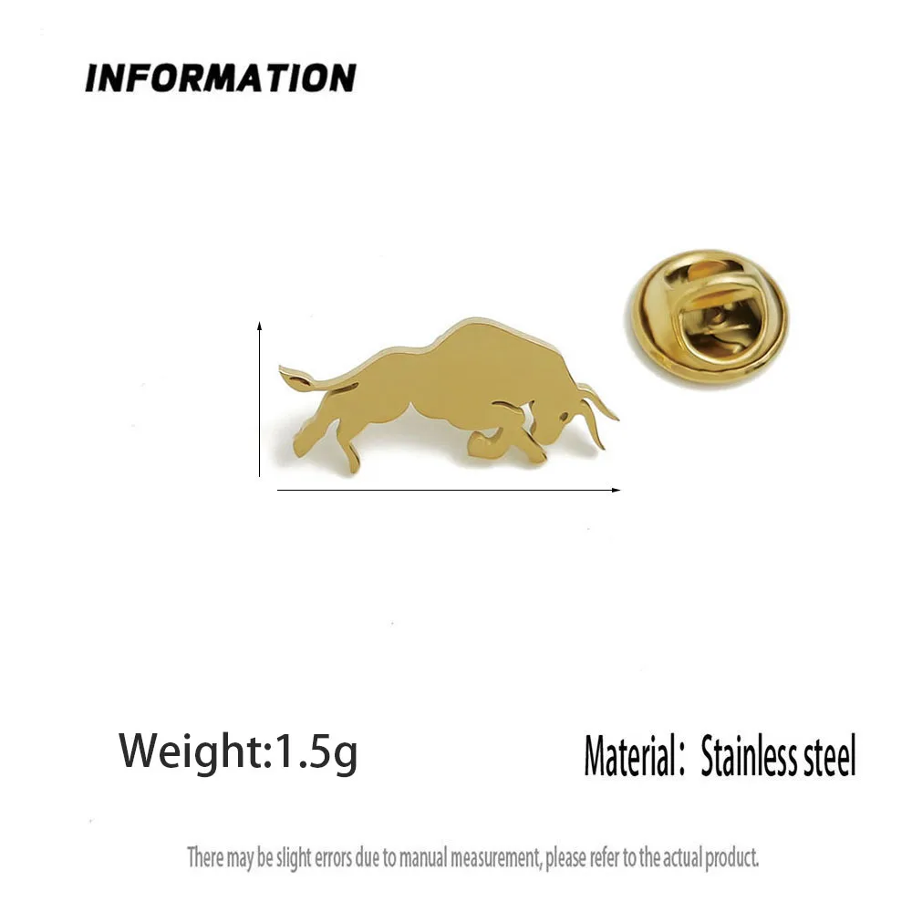 Original design Bull Rising 18K stainless steel brooch, waterproof non-fading badge,suit lapel pin, wedding party gift
