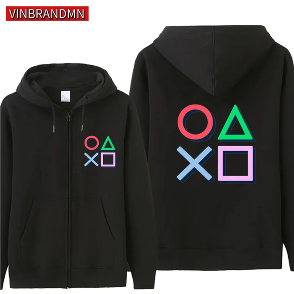 PS5 Play Station Controller Sign PS2 PS3 Game Hoodies Men Fashion Men's Fleece Zipper Jackets Cardigans Hooded Sweatshirts Coats