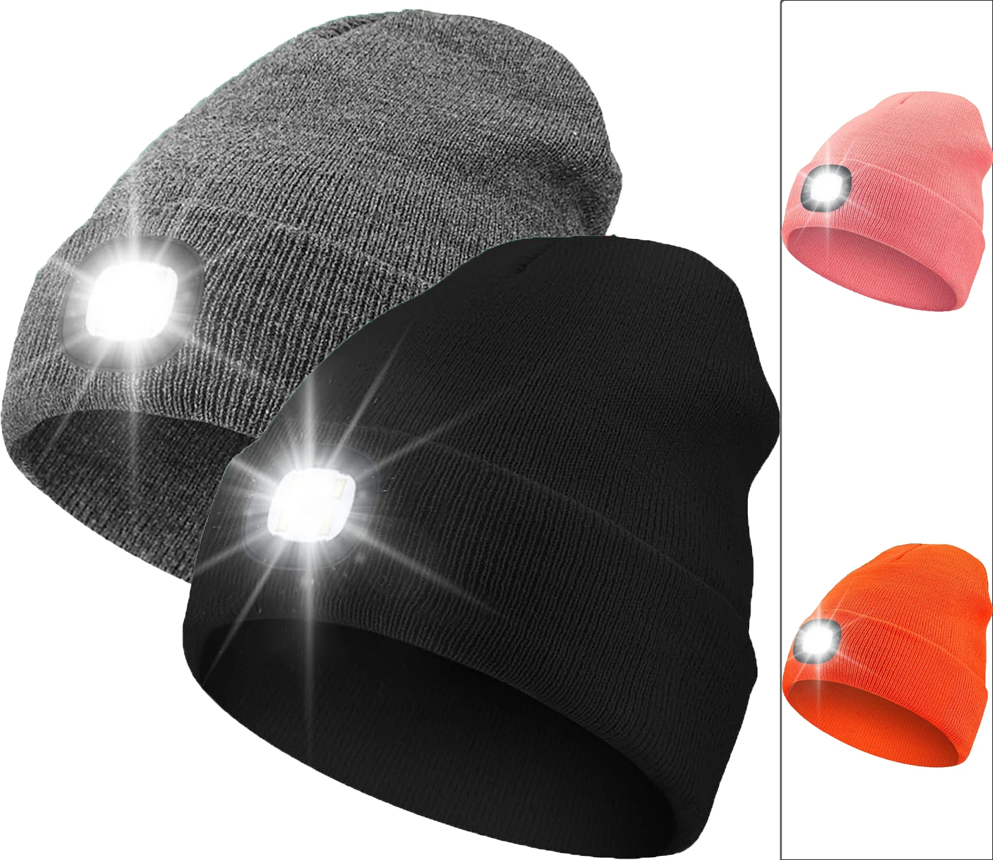 

1/2Pcs LED Light Unisex Outdoor Running Cycling Hiking Knitted Beanie Caps Winter Warm Elastic Battery Type Flashlight Hats