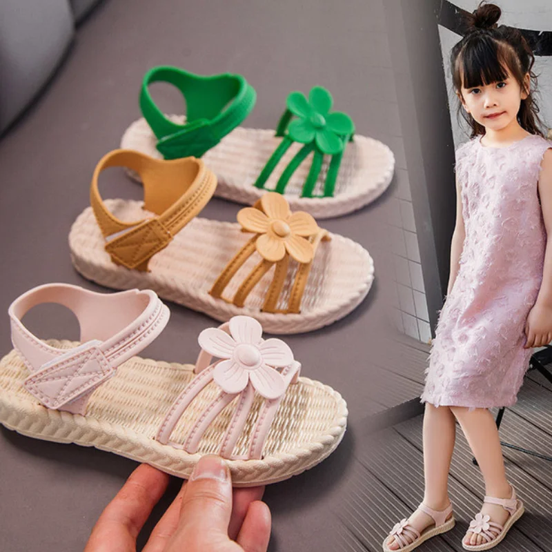 Girls Sandals Sweet Flower Children Princess Beach Shoes Kids Summer Flat Sandals 2025 New Child Sandalias Girl Student CSH1063