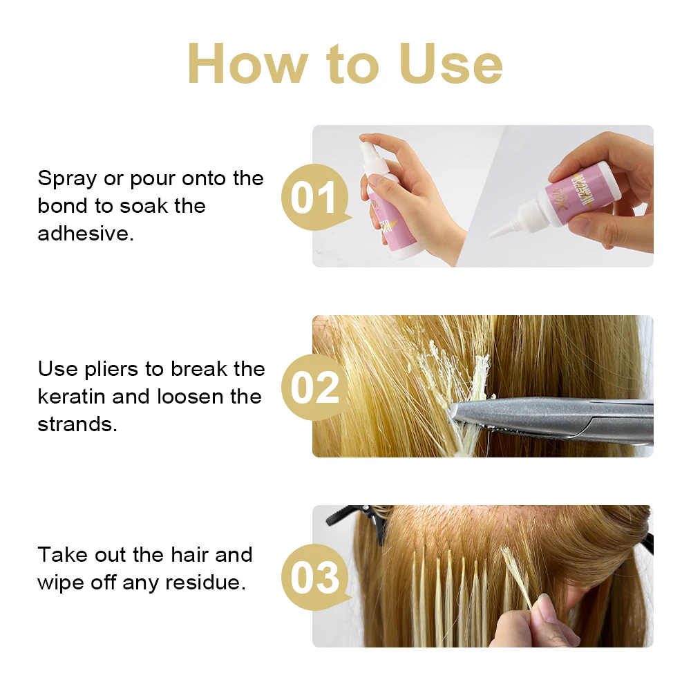 مجموعة أدوات إزالة وصلات الشعر K Tip - مزيل بخاخ 1 × 100 مل، كماشة وفرش أدوات إزالة سلاسل الكيراتين لوصلات الشعر الانصهار