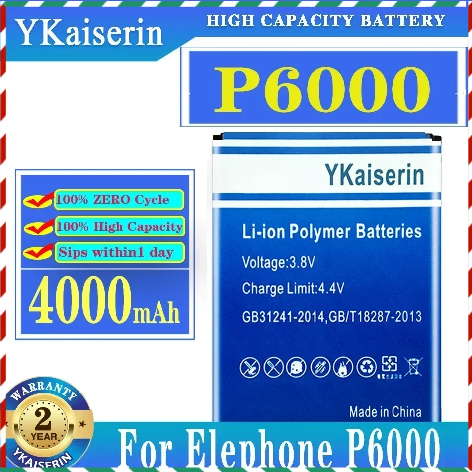 

Сменный аккумулятор ykaisсеребрин P 6000 4000 мАч для смартфона Elephone P6000, аккумулятор большой емкости + номер отслеживания