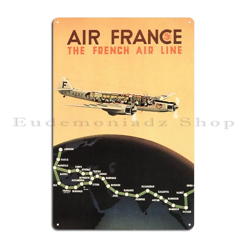 Air France The French Air Line Advertisement Vintage Travel Metal Plaque Poster Bar Cave Designer Plaques Sign Tin Sign Poster