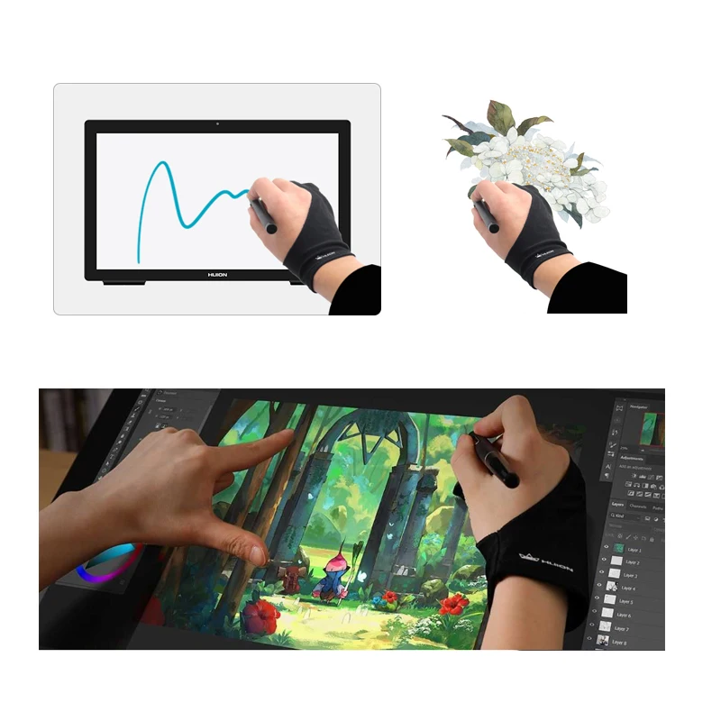 Huion Palm Rejection Artist Glove Graphics Tablet Anti-touch Two-Finger Gloves for Drawing Display Pen Computer LED Light Pad