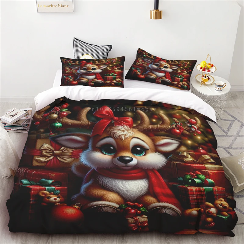 3pcs Duvet Cover Christmas Snowman Scarf Christmas Tree Aurora Microfiber Material Single Double Queen King Size Room Decoration