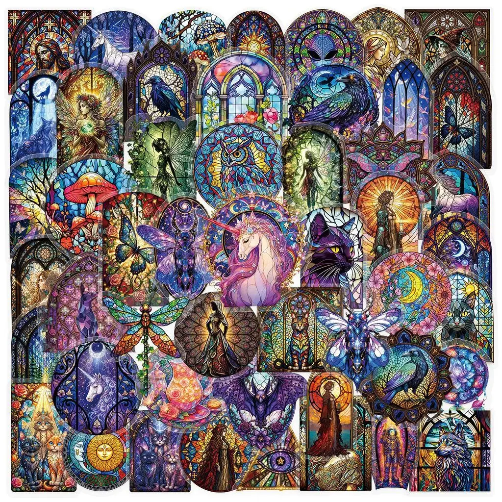 50Pcs Stained Glass Clear Sticker Pack Vintage Church Window Unique DIY Journal Decor Stickers LanLanStickersWorld Store