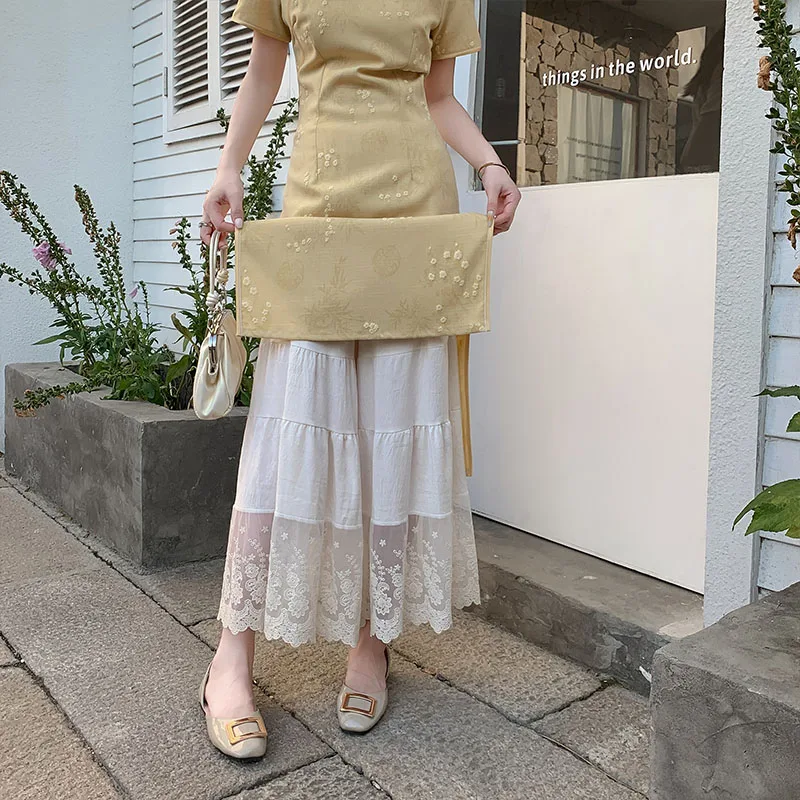 Damen-Unterhose im japanischen Stil, locker, mit elastischem Bund, bestickter Spitze und Baumwoll-Leinen-Mischung...