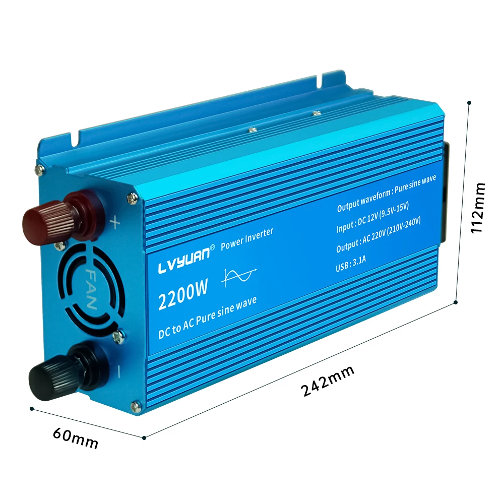 2200WPure Sine Wave Inverter DC 12V/24V to AC 220V/110V 50hz/60hz Power Inverter Charger Converter Adapter EU Socket UN/UK/AU/US