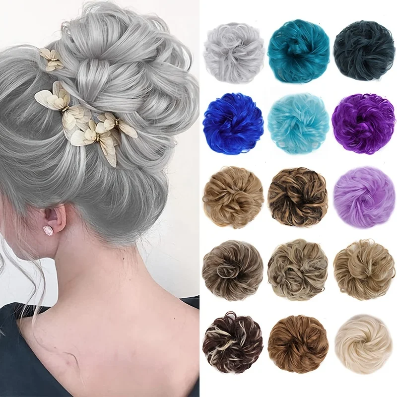 Roztrzepany kok treska kok Scrunchie syntetyczne wino czerwone faliste kręcone Chignon włosy w koński ogon doczepiane grube wiązane treski dla