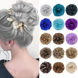 Roztrzepany kok treska kok Scrunchie syntetyczne wino czerwone faliste kręcone Chignon włosy w koński ogon doczepiane grube wiązane treski dla