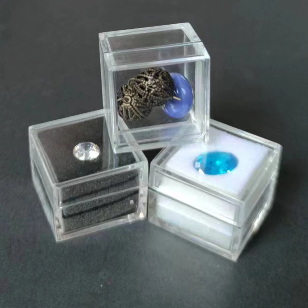 Small Square Gemstone Jewelry Storage Box Transparent Bead Plastic Box Cosmetic Drug Packaging Box Diamond Display Container 1Pc