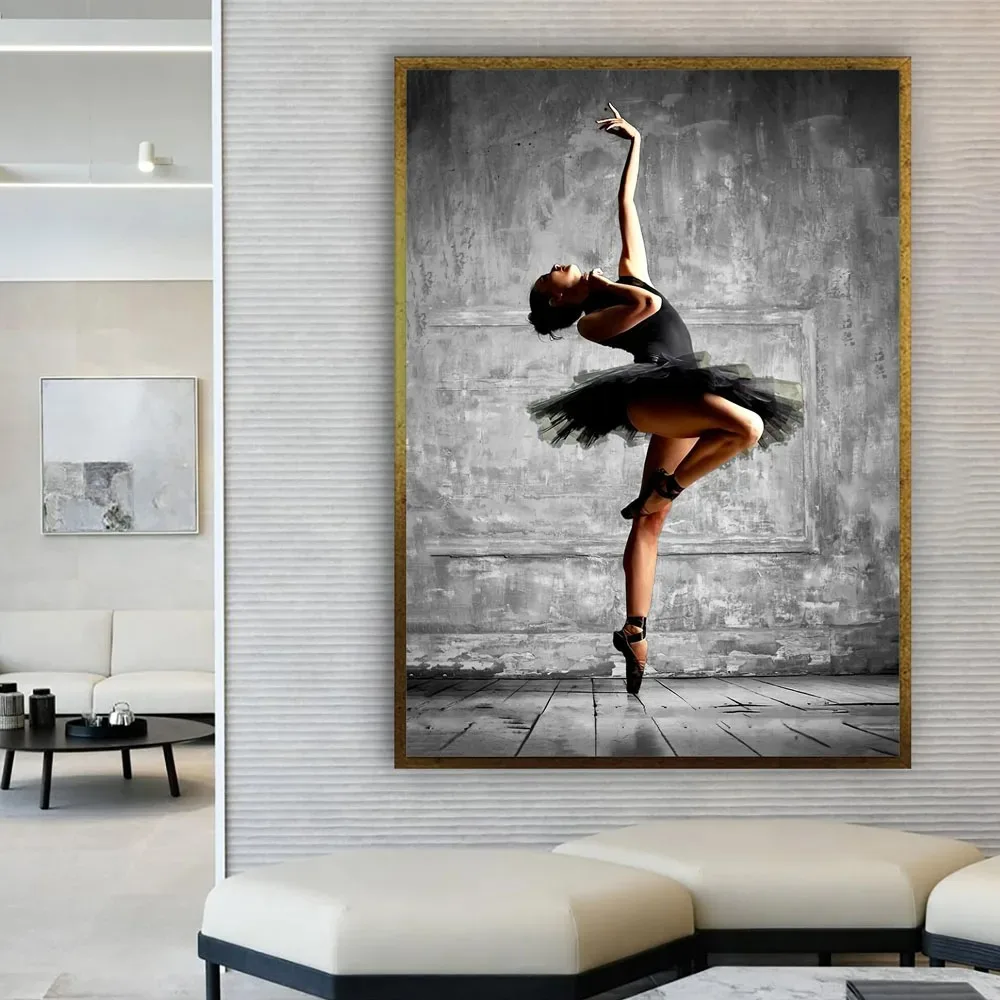 Black and White Ballet Dancer Canvas Painting Elegant Ballerina Pose Photo Print Poster Wall Art Picture for Interior Room Decor