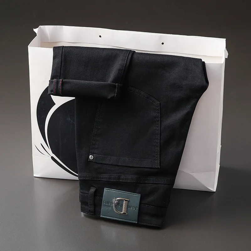 Men'S Black Jeans Ins Fashion Brand High Street Straight Tube Loose Cotton Stretch Slim-Fit High-Quality Business Casual Denim