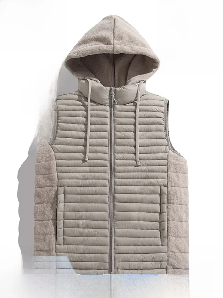 

Paul Mens Lightweight ex Hooded down Jaet Vest Faionable Urban Sle Splice Color Polyester Fiber Autumn Winter Vest