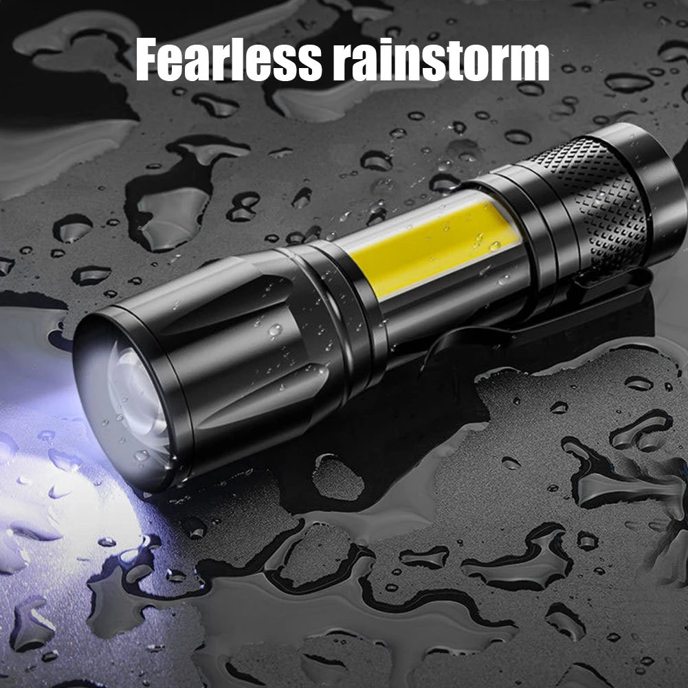 XPE+COB Powerful Flashlight Telescopic Zoom Portable Torch Light USB Rechargeable LED Flashlight Waterproof for Hiking Emergency