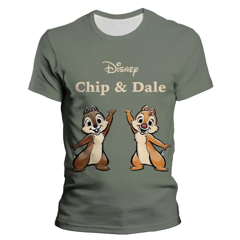 2024 Summer Disney Cartoon Anime 3d T-Shirt for Children Casual Chip \'n\' Dale Men\'s Clothing Casual Harajuku Women Tees Tops