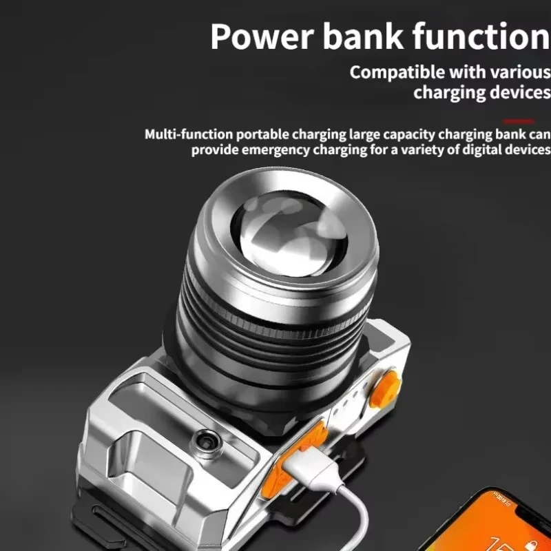 Super Bright USB Rechargeable Headlight with 5 Lighting Modes Head light Digital Electric Display for Outdoor Fishing Camping