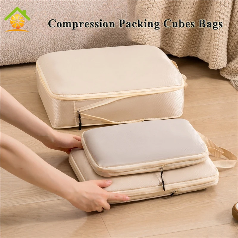 3 Pcs Set Compression Packing Cubes For Suitcases Space Saving Travel Essentials Compressible Expandable Luggage Organizer Bags