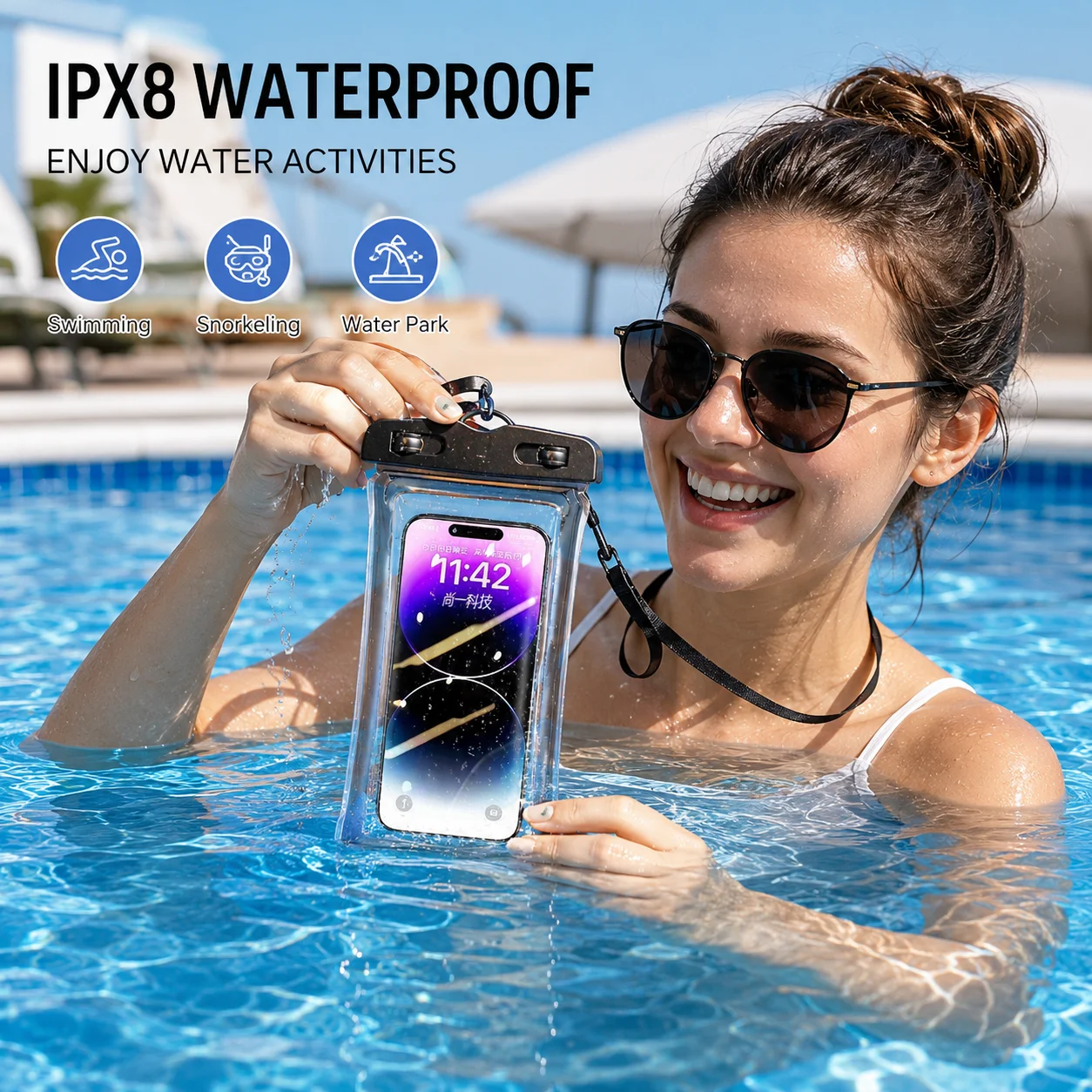 Universal Floating Waterproof Phone Pouch Dry Bag Case for Smartphones Compatible with Water Sports