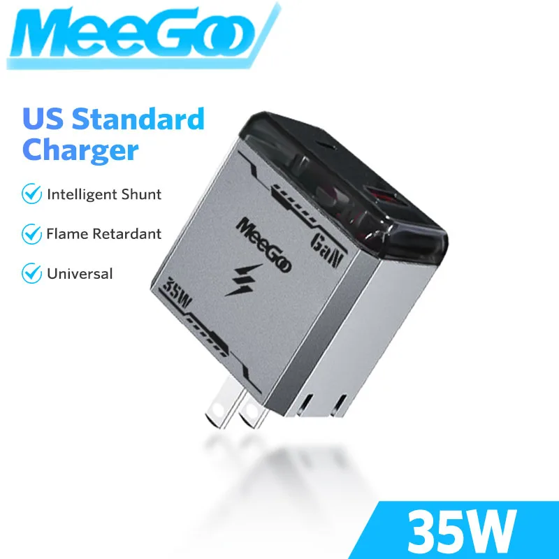 

MeeGoo 35W GaN Travel Adapter Fast Charging Type c Adapter USB A Charger Head Quick Charge USB C 3pin Adapter for iPhone Xiaomi