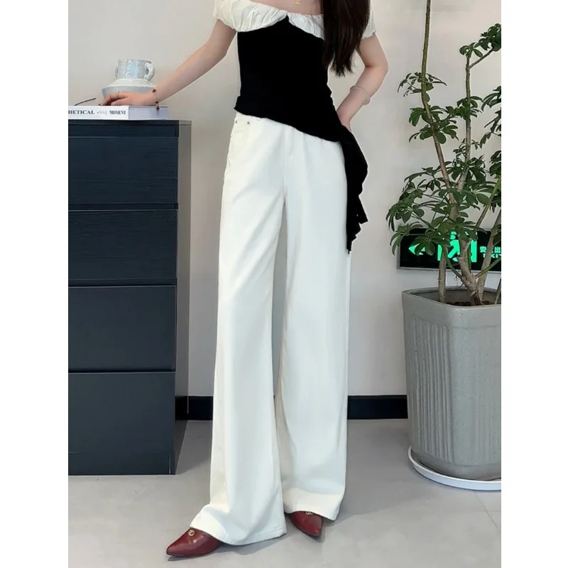 

White Jeans for Women in The Summer of 2024 Thin High Waisted Slimming Temperament Wide Leg Pants for Women Are Trendy