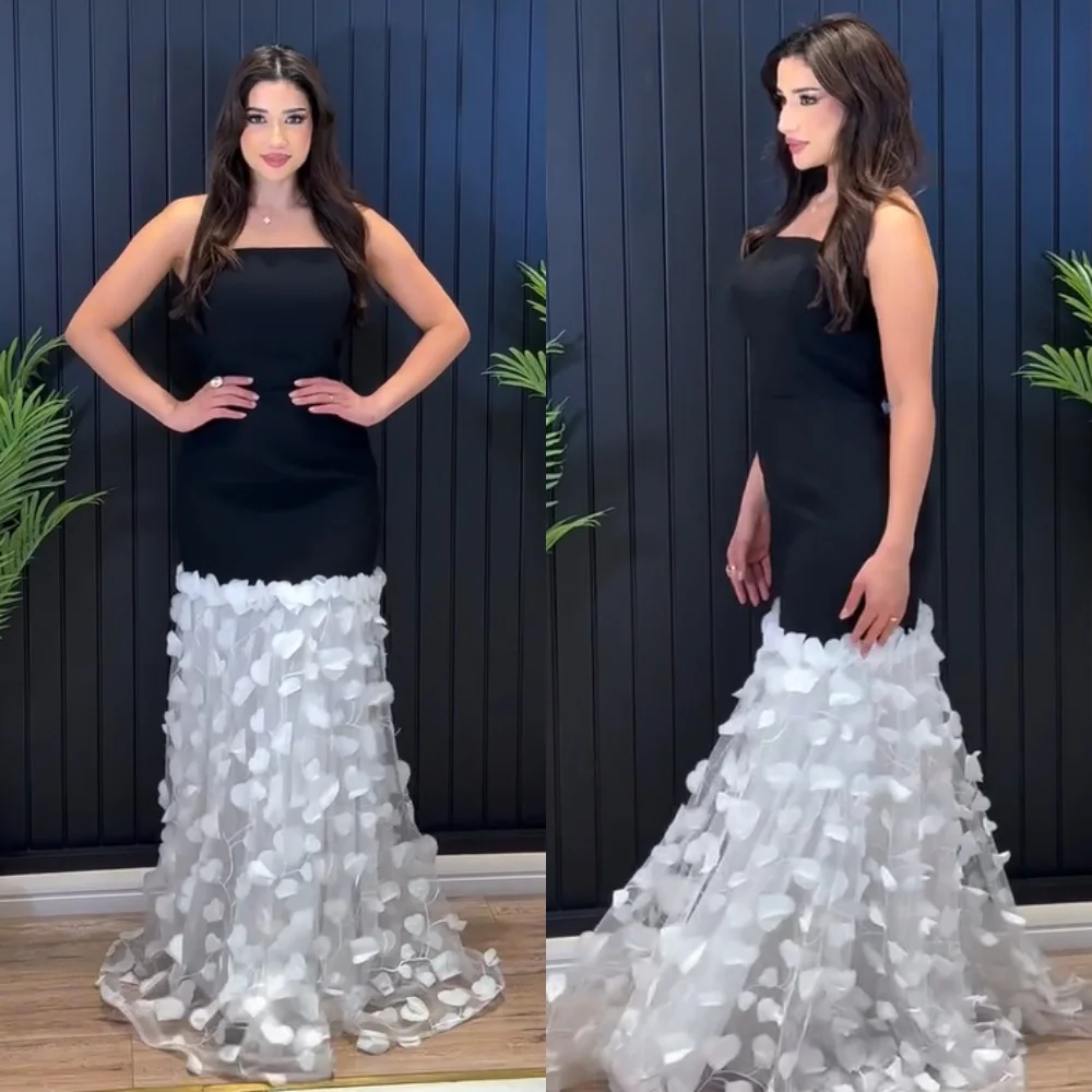 

Customized Exquisite Jersey Pleat Applique A-line Strapless Long Dresses Bespoke Occasion Party Elegant Modern Style