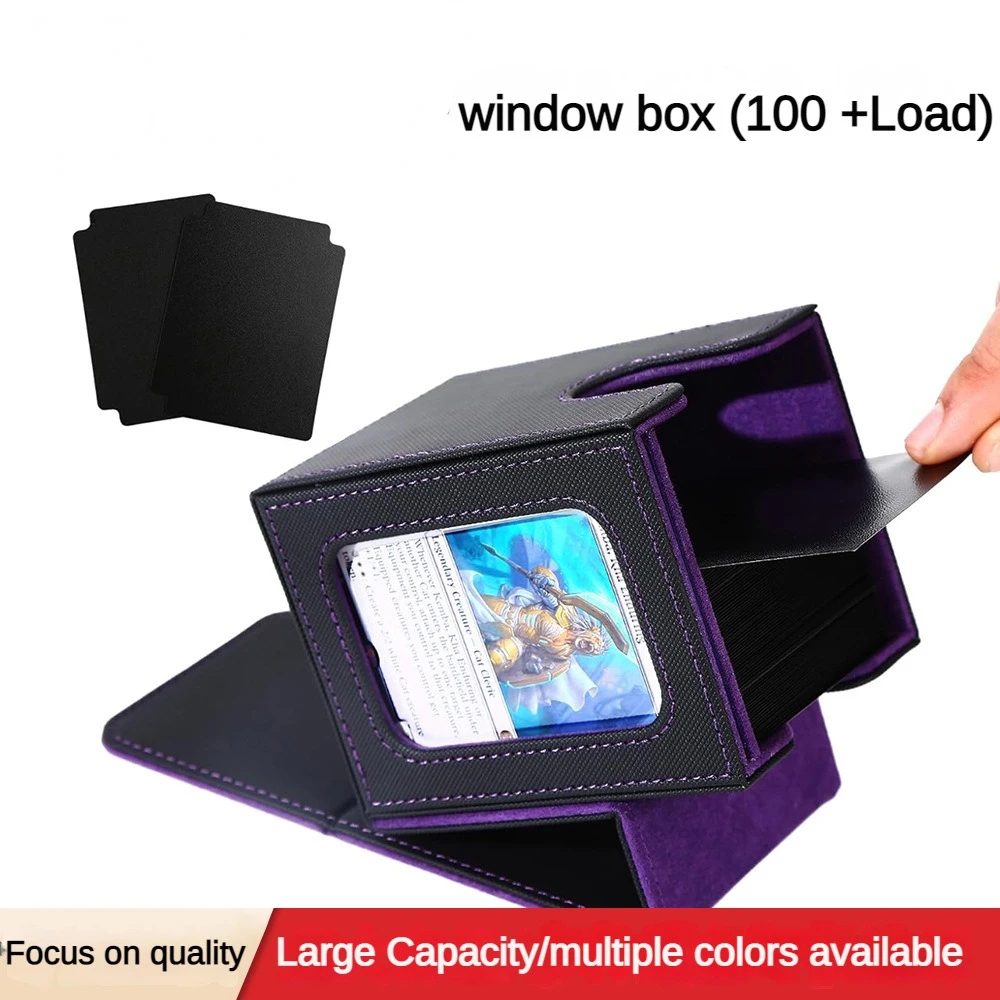 100+ Load Trading Card Deck Box with 2 Dividers Game Card Storage Box PU Magnet Sports Card Deck Case Holder