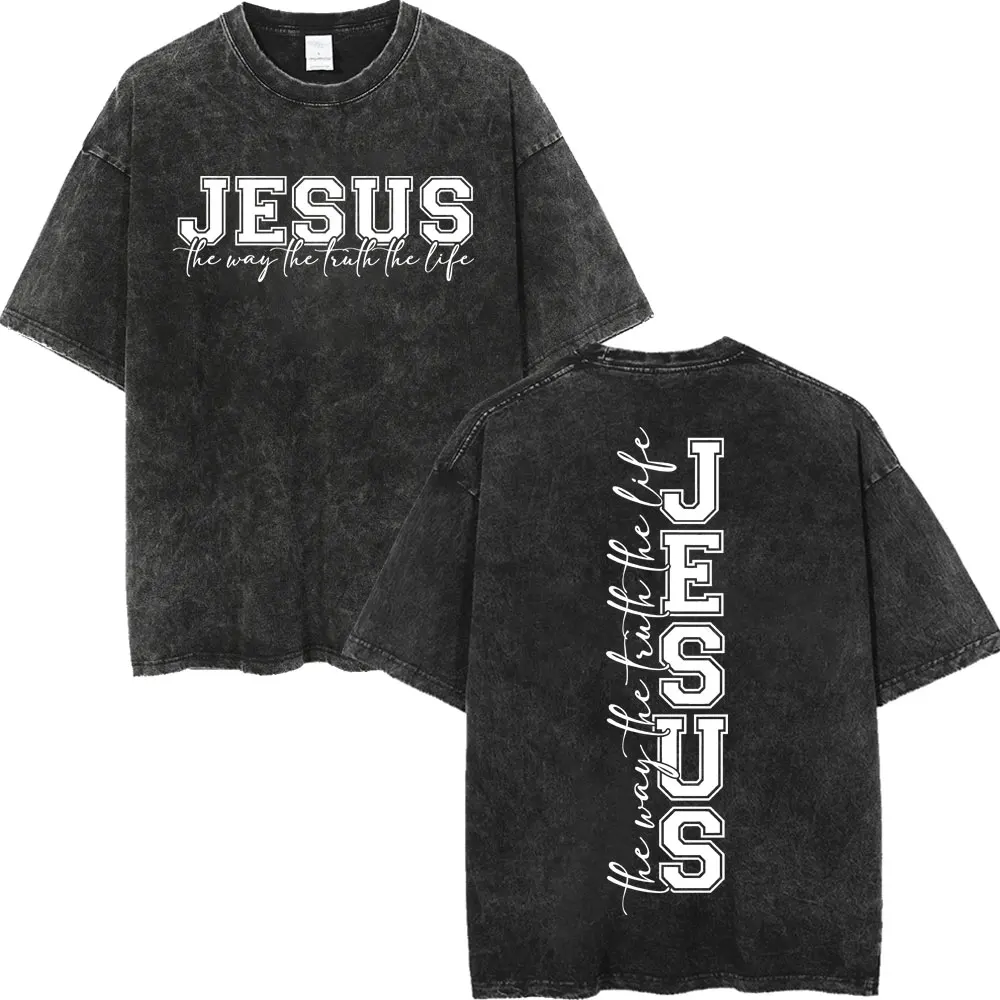 

Jesus Bible Verse Christian Vintage Washed T Shirt Fashion Casual Short Sleeve T-shirts Men Women High Quality Cotton T-shirt