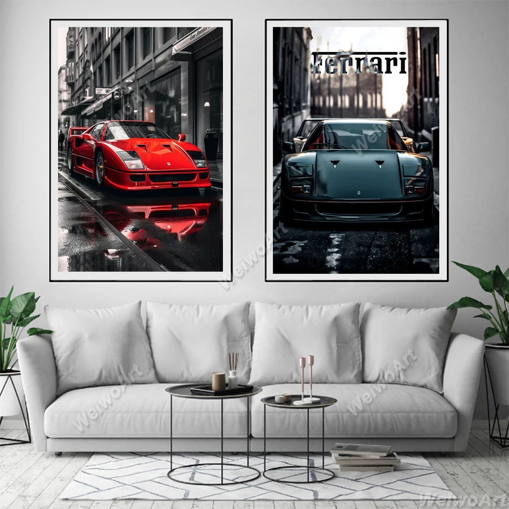 ملصق سيارة فاخرة لغرفة المعيشة ديكور ، الأحمر والأسود Ferraris-F40 قماش اللوحة ، السيارات الحديثة جدار الفن ، يطبع الصورة