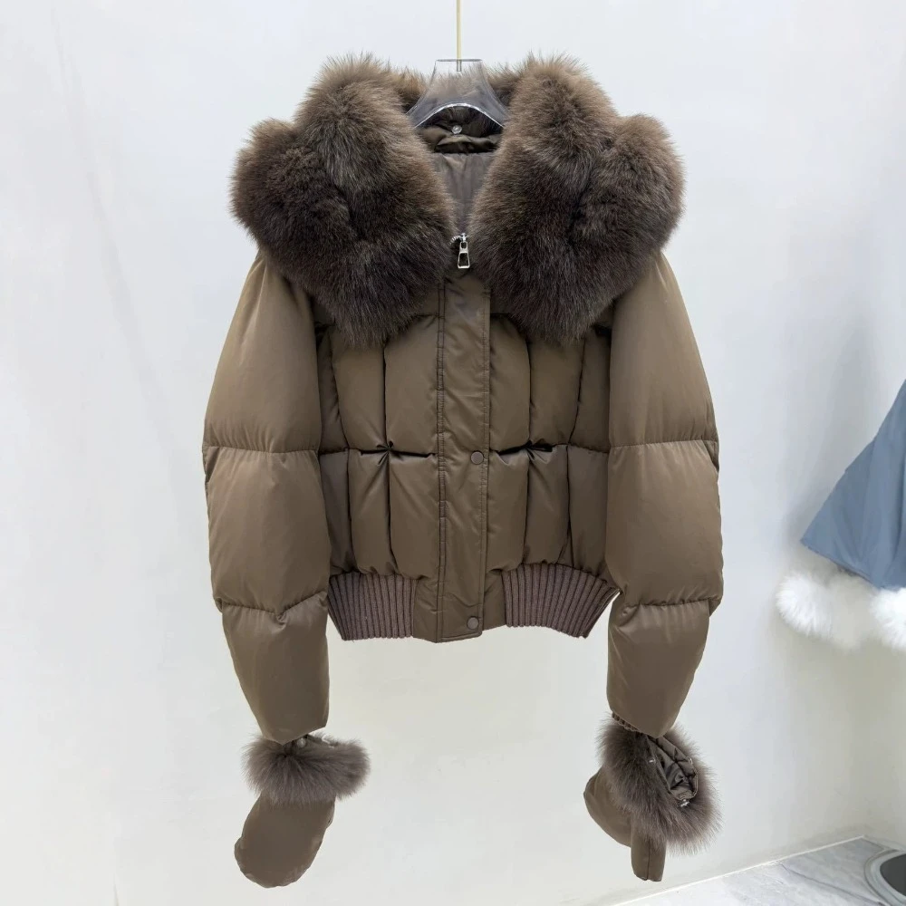 Women's Hooded Puffer Jacket Short Down Coat with Fur Collar Warm Windproof Insulated Urban Style for Cold Weather Daily Wear