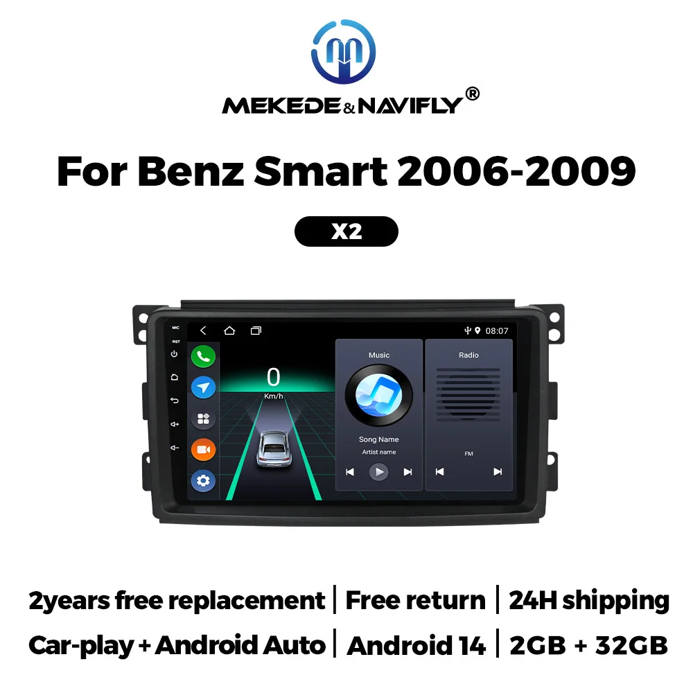 MEKEDE Android-System für Smart Fortwo W451 2006 ~ 2009 Stereo-Autoradio Video Wifi Carplay Multimedia-Bildschirm 2 Din 9" Haupteinheit