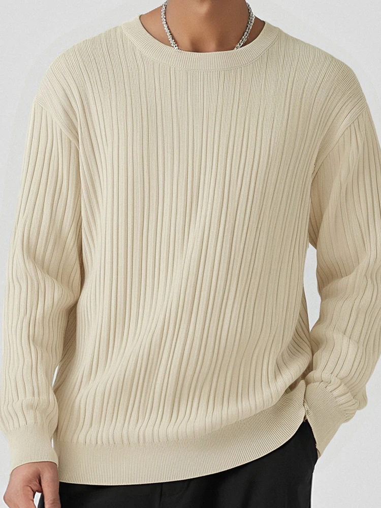 

Autumn Casual Crew Neck Long Sleeve Jumpers Men Fashionable Knitting Sweaters Vintage Solid Color Knitted Sweater T Shirt Mens