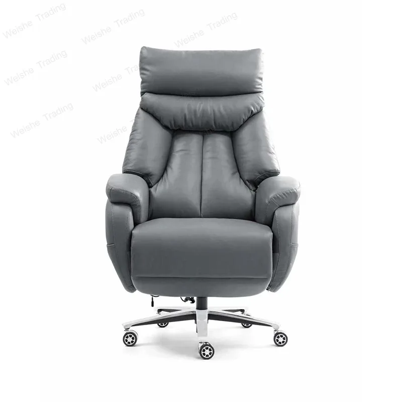 High Density Leather Boss Chair Comfortable Home Office Recliner Massage Function Long Sit Lunch Break Computer Sofa Chair