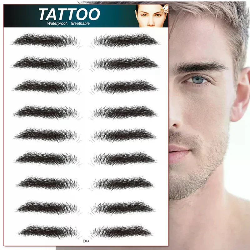 1/3/5Sheets Eyebrow Tattoo for Men Realistic Fake Eyebrows Popular Transfer Sticker