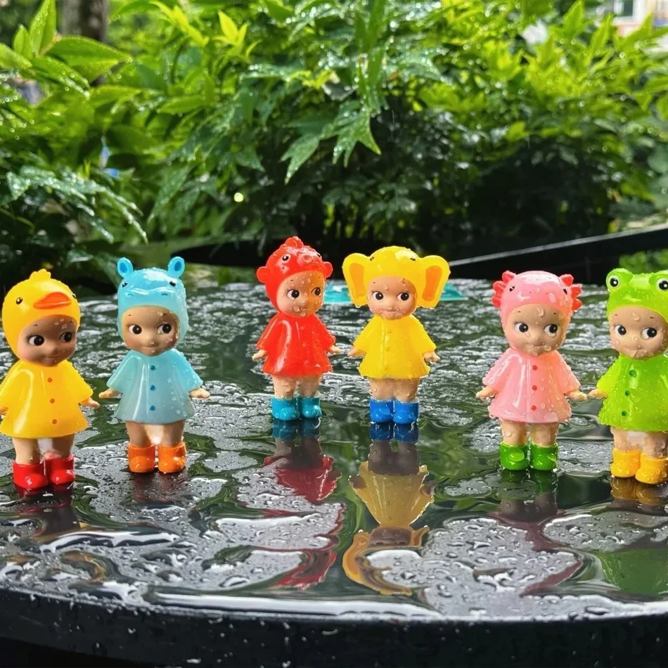 Boîte aveugle série pluvieuse, Mini figurines 6p, modèles Kawaii, boîte mystère, décoration de salle de bureau, jouets cadeaux pour Fans et enfants