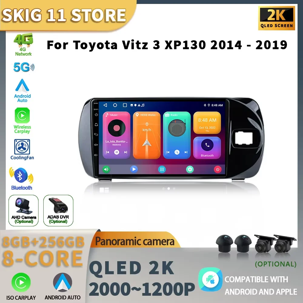 Android For Toyota Vitz 3 XP130 2014-2019 Car Radio Multimedia Player Navigation Wireless CarPlay Touch Head Unit Screen Stereo