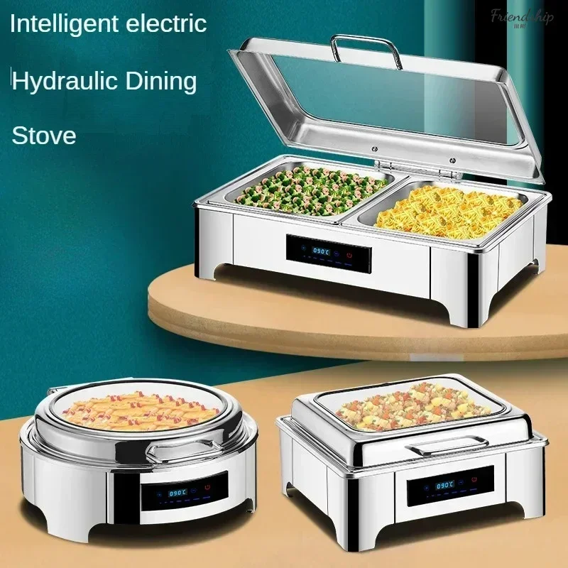 

New Hydraulic Buffet Stove: Stainless steel, flip top. For hotel buffet. Electrically heated, holds for breakfast.