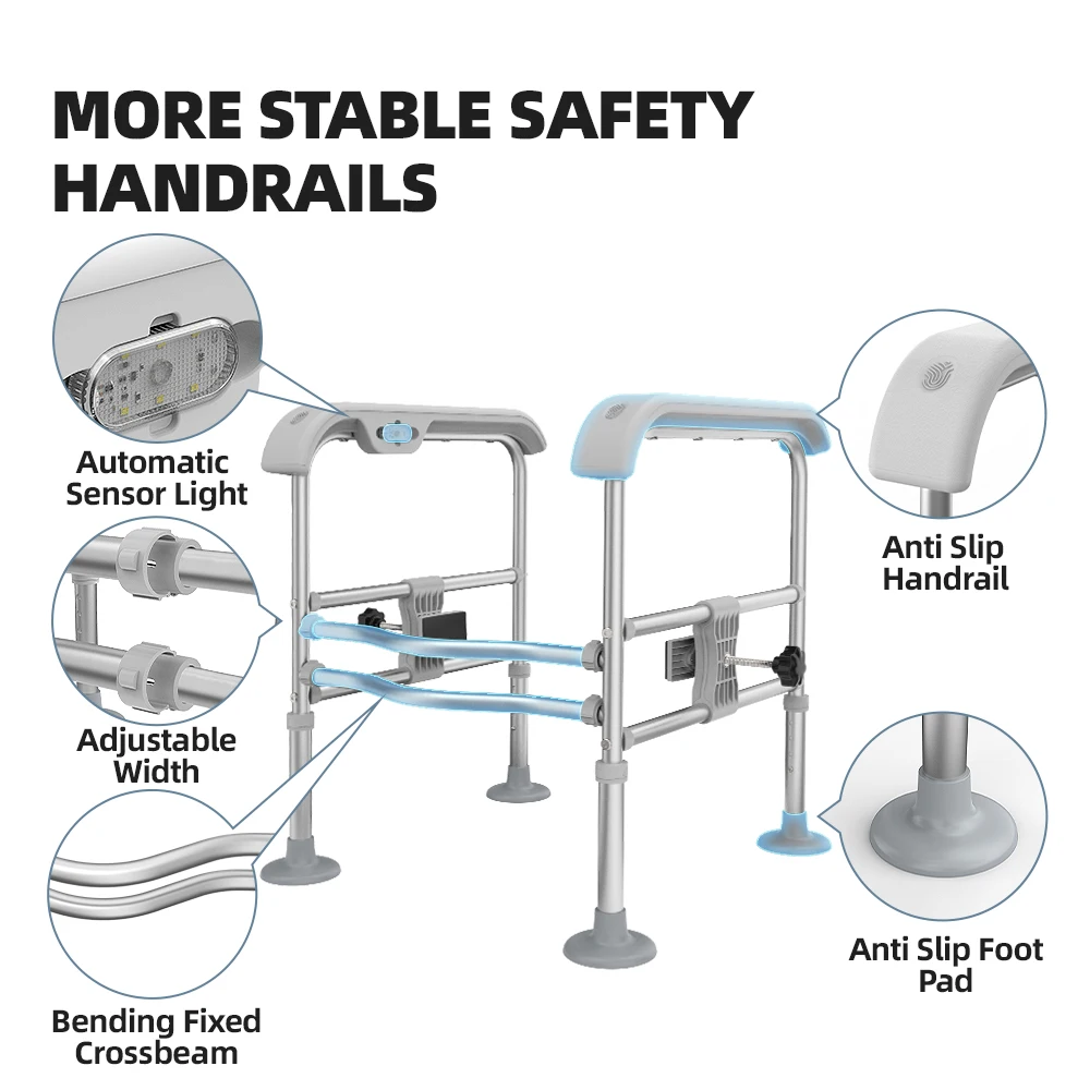 Tecforcare Dudukan Toilet Tinggi dengan Pegangan untuk Lansia, Penyangga Dudukan Toilet untuk Orang Tua dengan Lengan Berlapis yang Dapat Disesuaikan, Keamanan Kamar Mandi