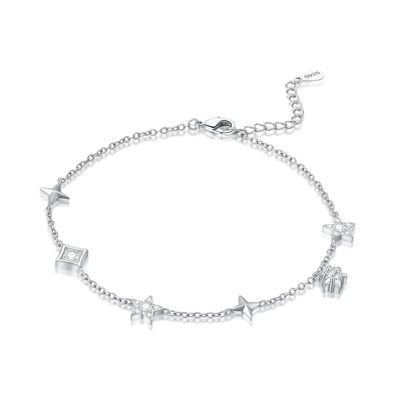 Women's S925 Sterling Silver Double Star Shaped Chain Anklet