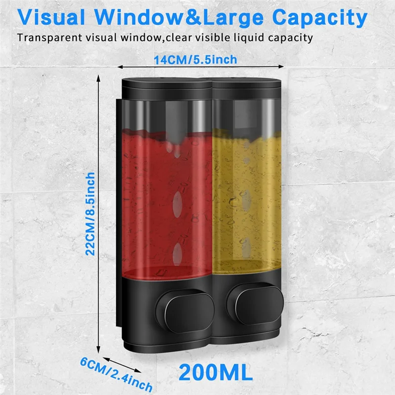 

ABKU-Дзатор шампуня и кондиционера, 2-камерный диспенсер для душа в ванной комнате, идеально подходит для стены ванной комнаты, отеля